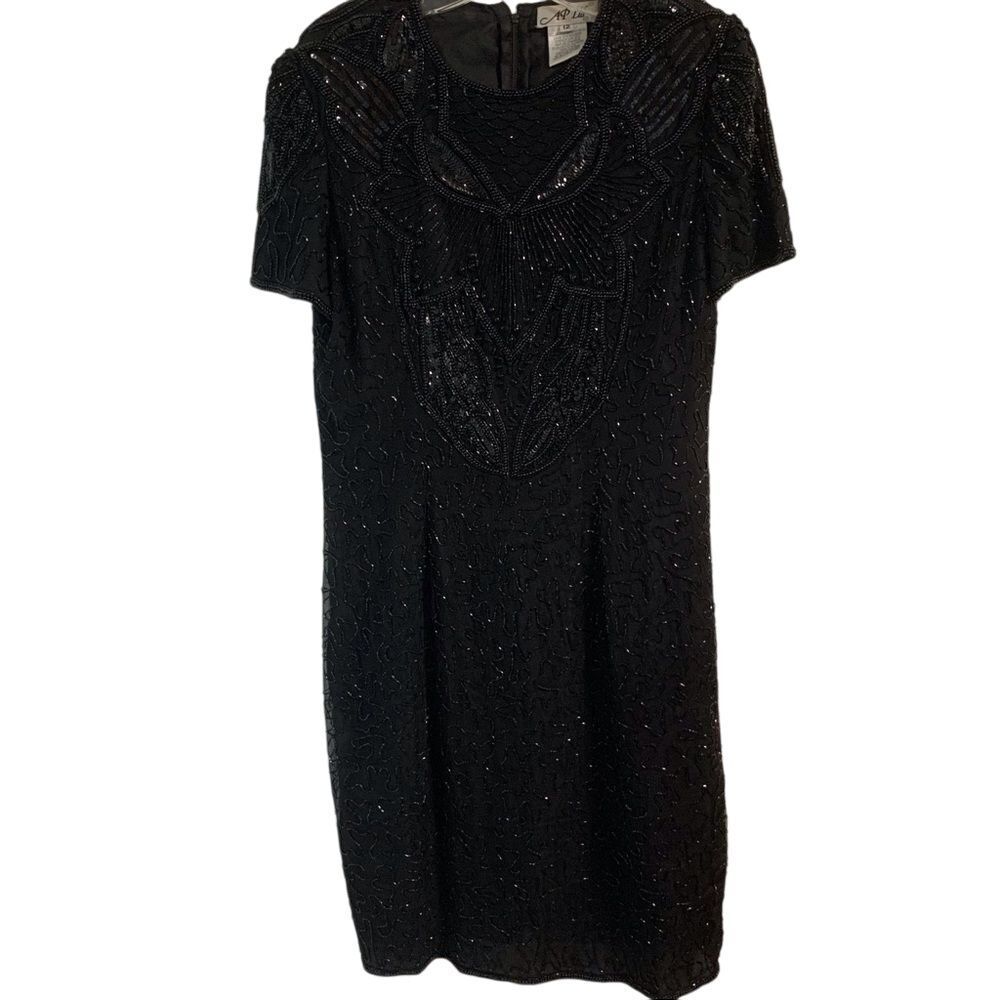 Vintage Adrianna Papell AP‎ Ltd black beaded evening gown